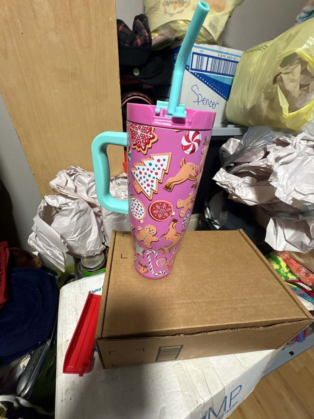 Pink Holiday Gingerbread Insulated Tumbler w/
